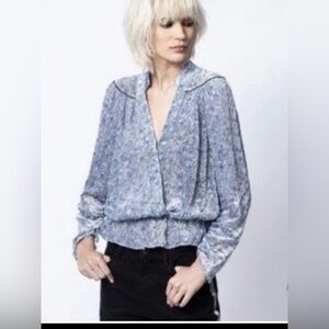 Zadig & Voltaire Tori Velours Devore Top in Bleuet XS